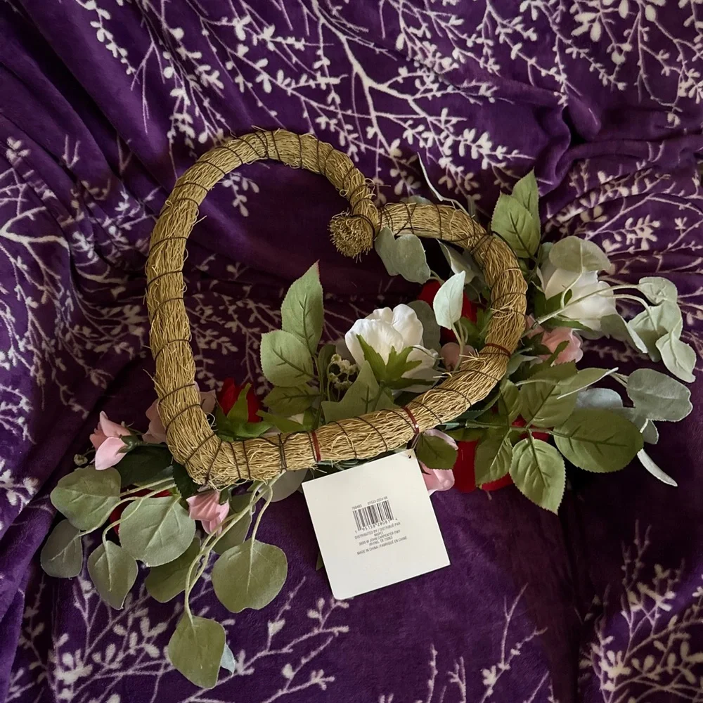 Heart-Shaped Floral Wreath with Red and White Roses